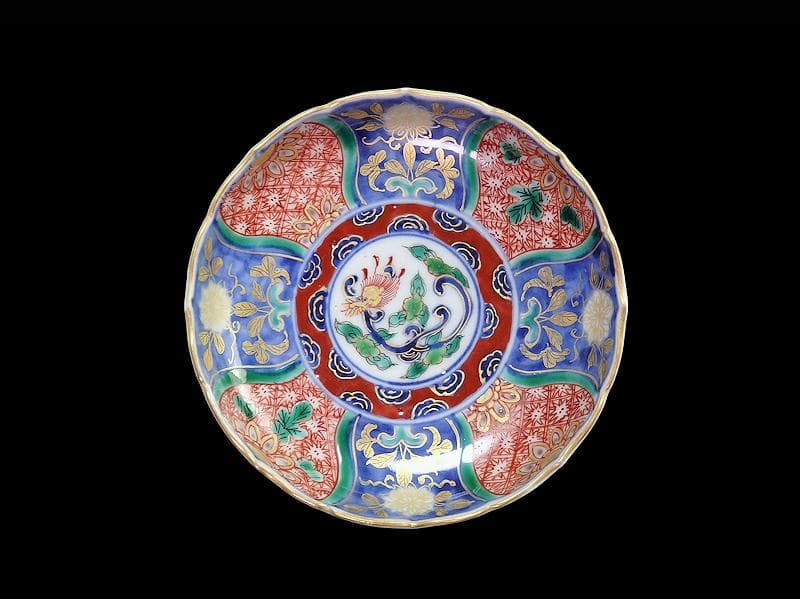 古伊万里　金襴手　団龍紋に花の図　４寸皿　５枚　307AS-fbuu