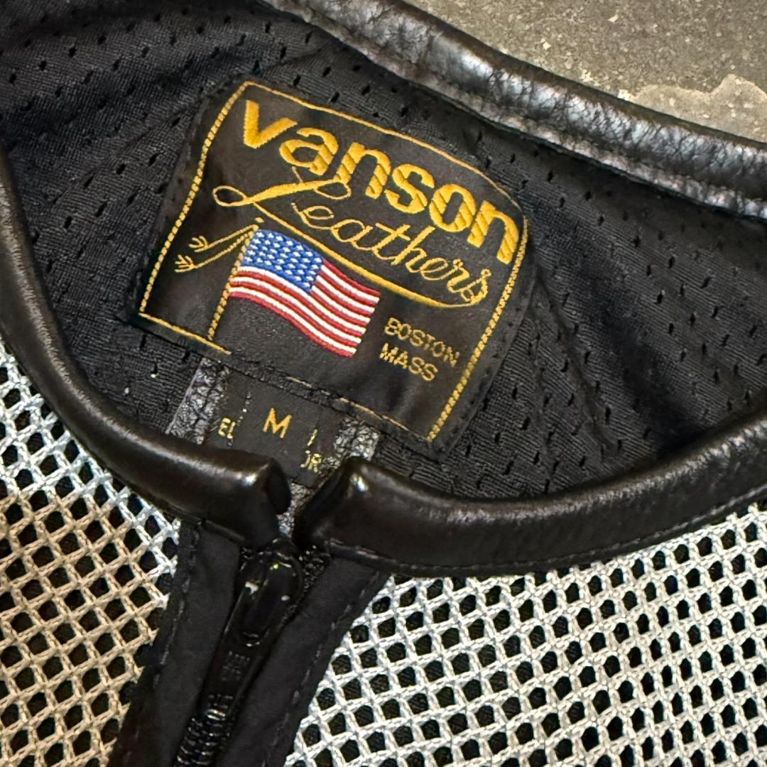 ◎Vanson バンソン ノーカラーメッシュライダースジャケット M グレー