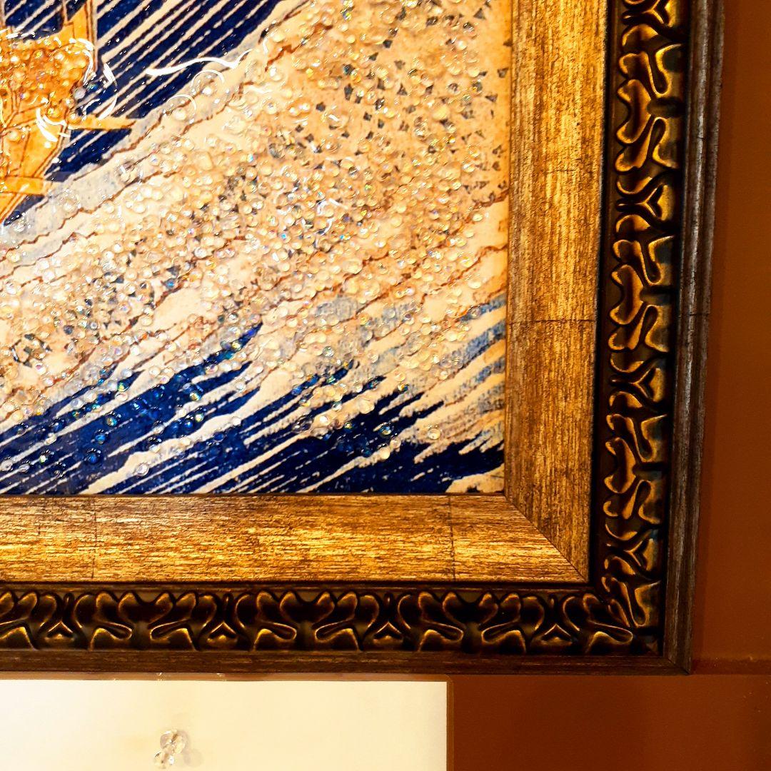 輸入雑貨　天然水晶石　葛飾北斎作　『千絵の海』　クリスタルアート
