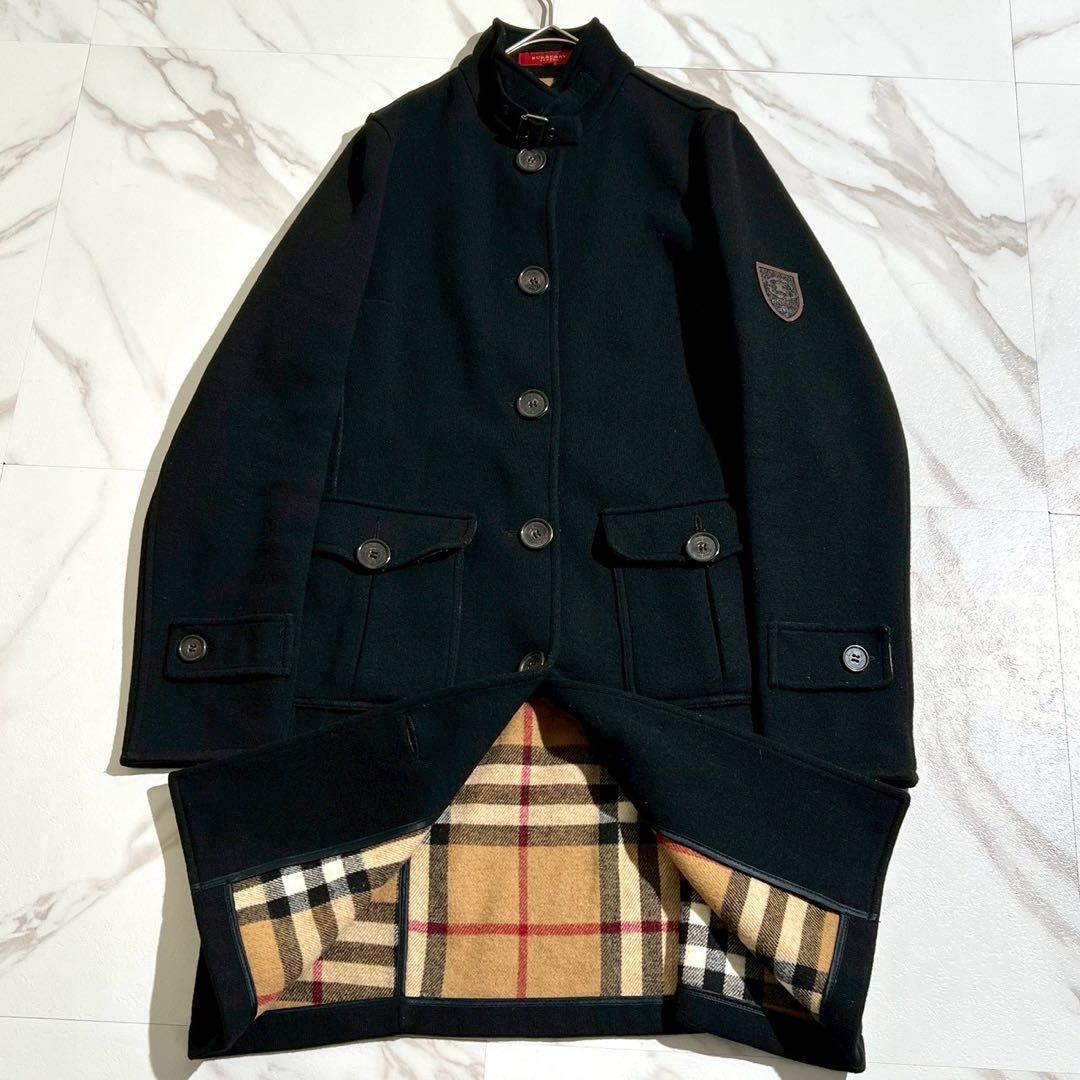 【美品/M】バーバリーロンドン ステンカラーコート ロング丈 メガチェック 黒