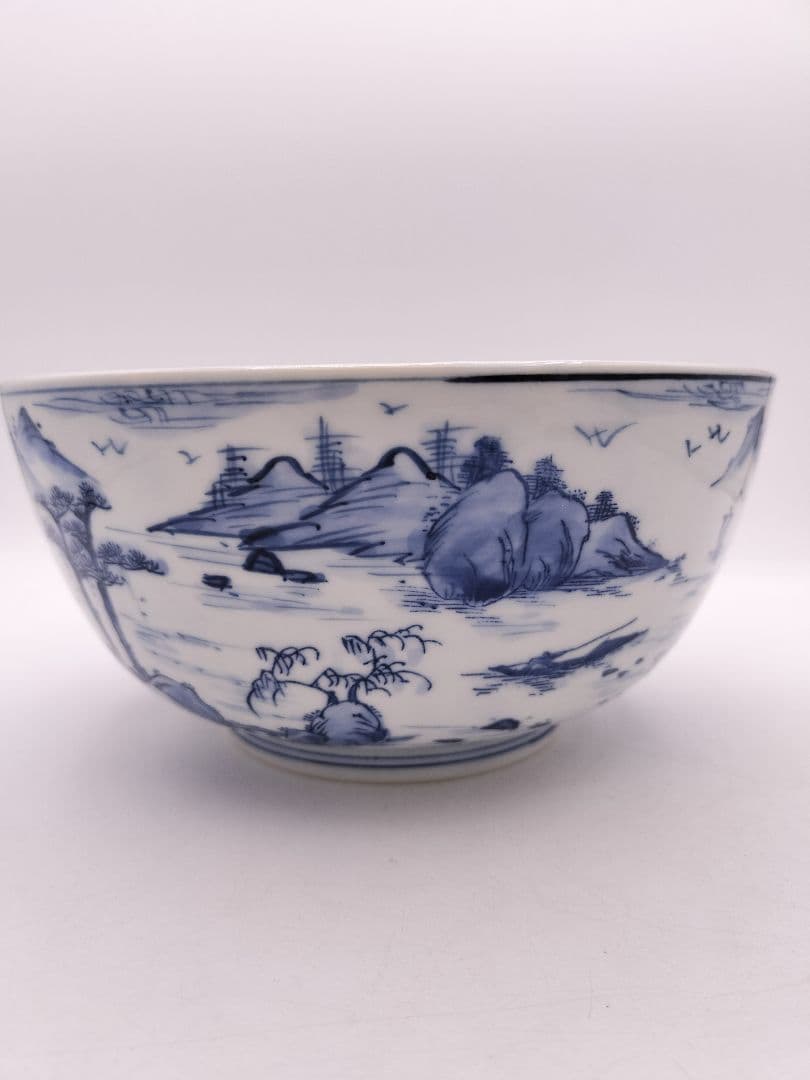 c601 菓子鉢 染付山水 川瀬白鳳 木箱 茶道具 古物