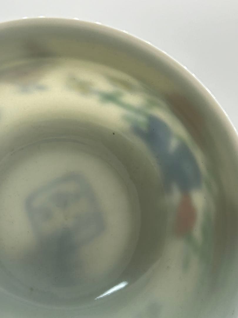 中国　とう彩　鳥模様湯呑み　大明成化年製銘　送料込み1029