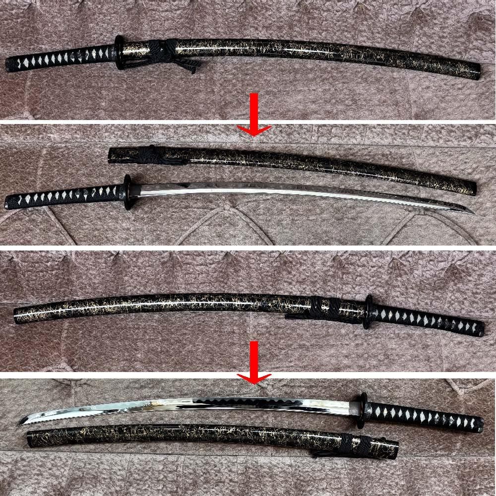 美品 龍神金具 模造刀 金糸塗鞘 互の目刃文 全長98cm 抜身912g 鑑賞用