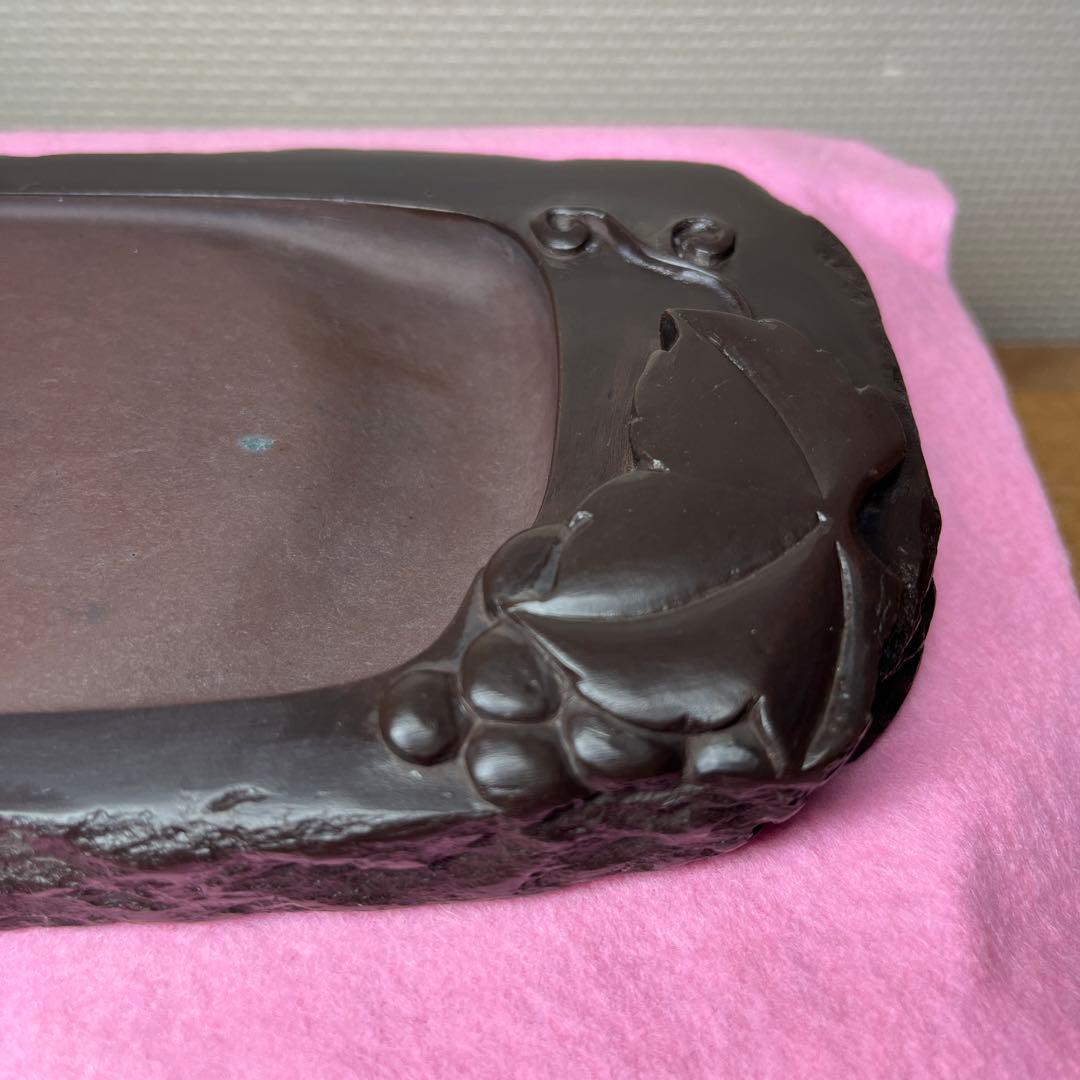 ⭕️赤間硯　阿野硯製作所　葡萄彫刻入り野面硯　かなり古い作品