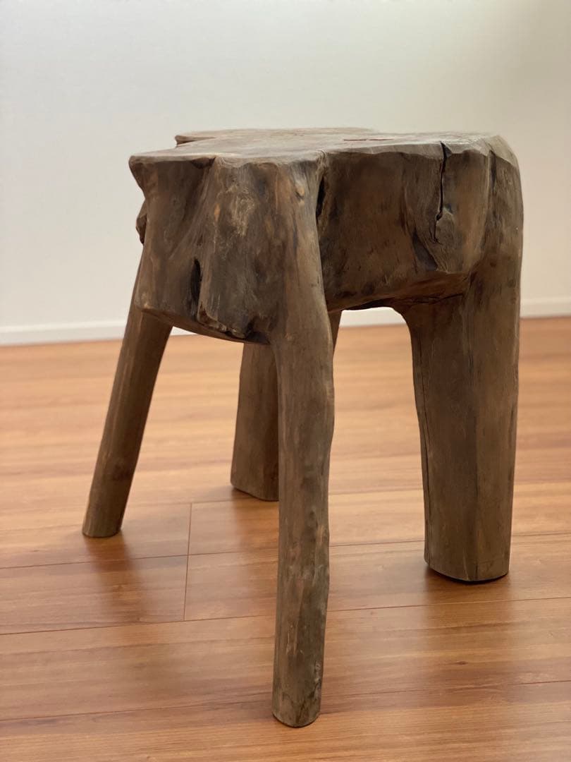 チーク無垢材　天然木　ウッドスツール　職人さん手作り　オルネドフォイユ