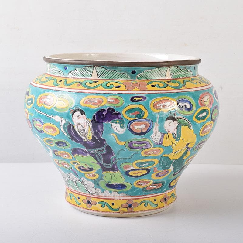 momo　中国　粉彩　人物魚藻文壺　花瓶　Ｍ　7499