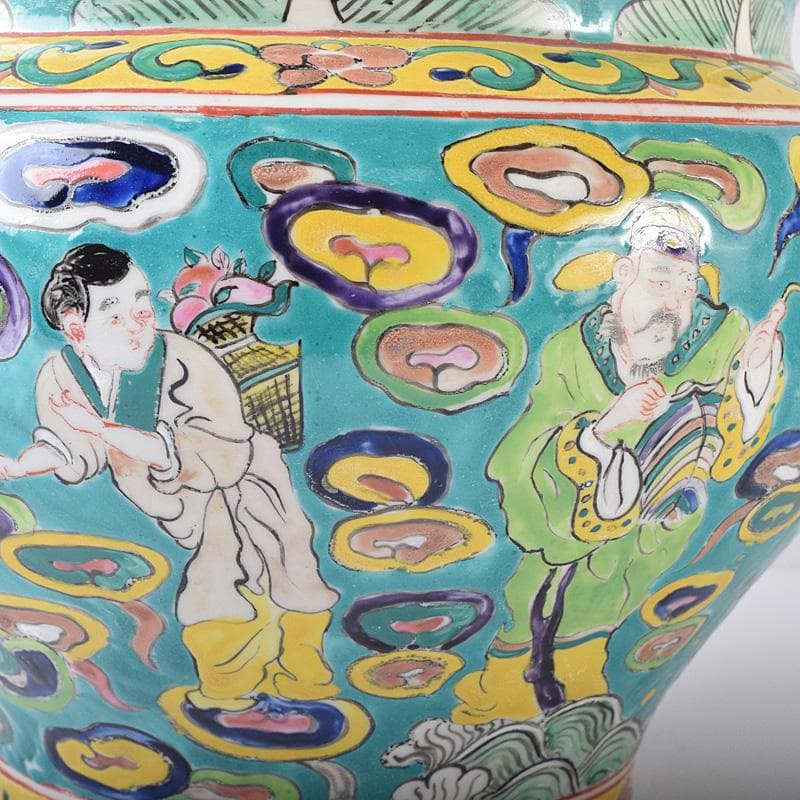 momo　中国　粉彩　人物魚藻文壺　花瓶　Ｍ　7499