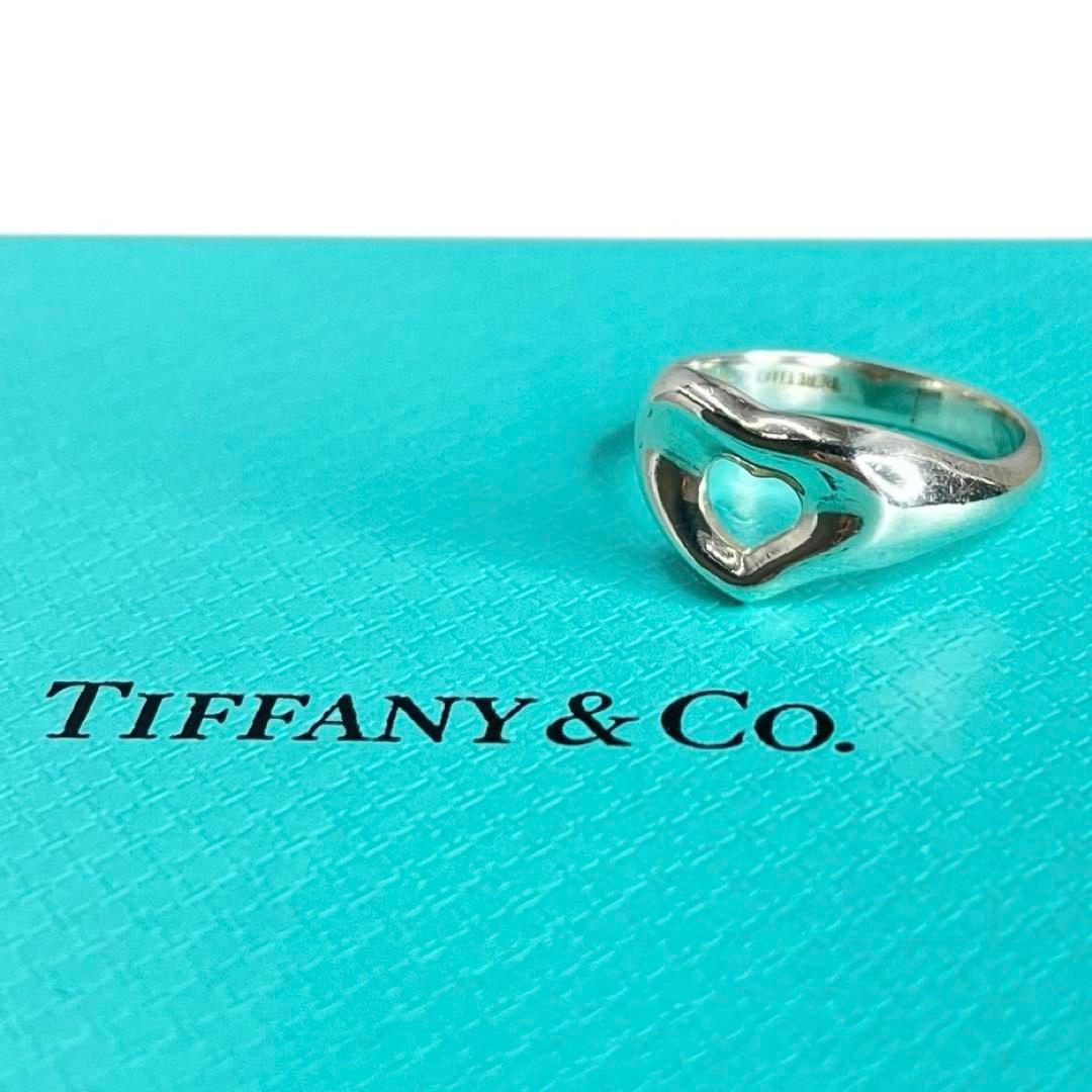 美品 Tiffany オープンハート リング シルバー925 10号 ビンテージ
