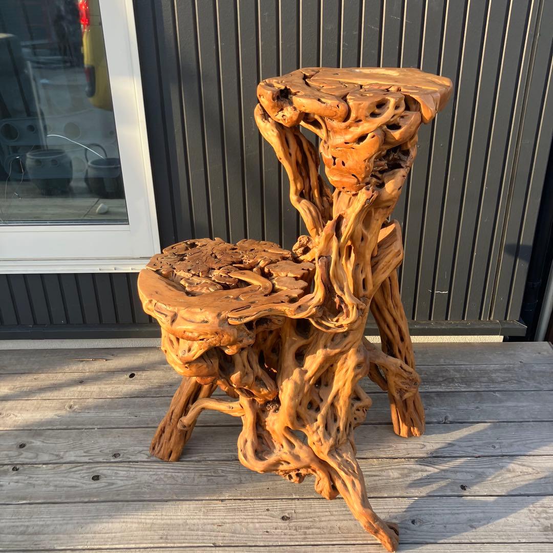 昭和レトロ 天然木 一刀彫 花台 飾り棚 ディスプレイラック 大型置物 オブジェ