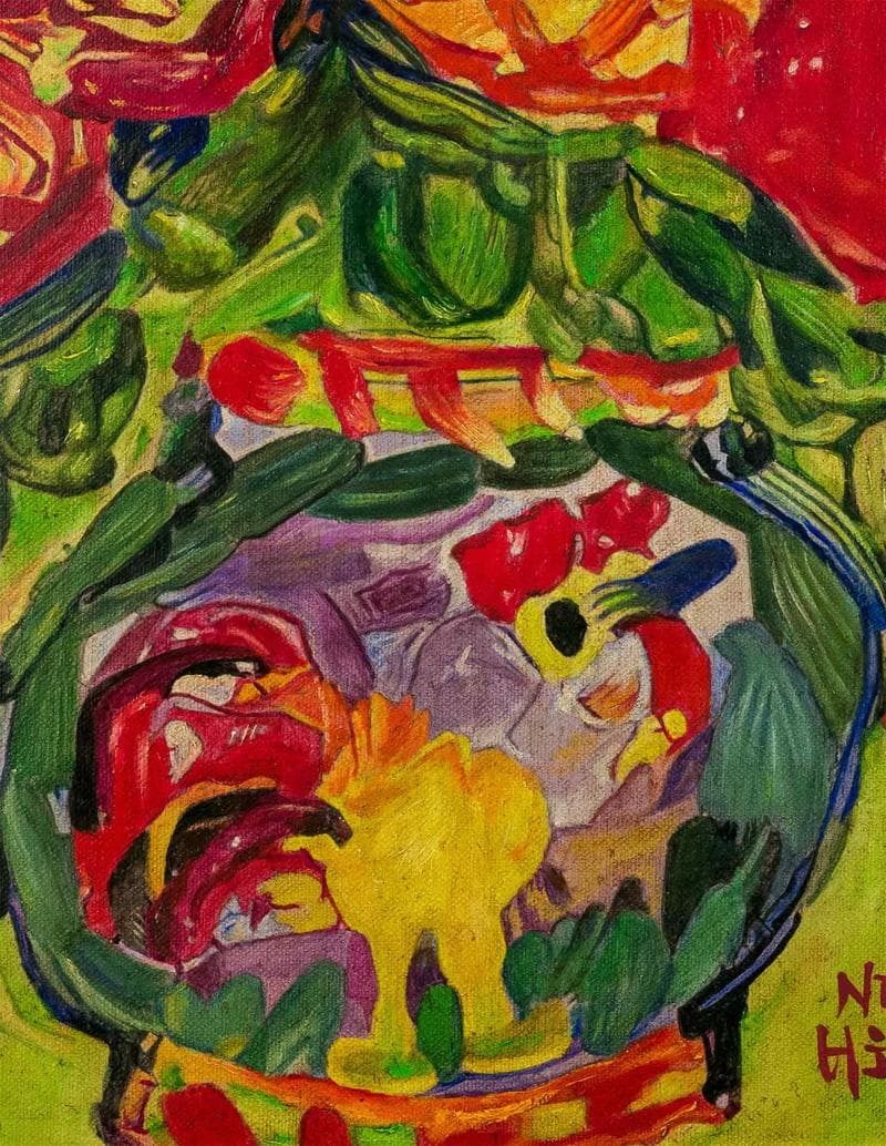 野間仁根　油彩　肉筆『薔薇』表と裏サイン　藤田画廊販売　P6号　額装　b839