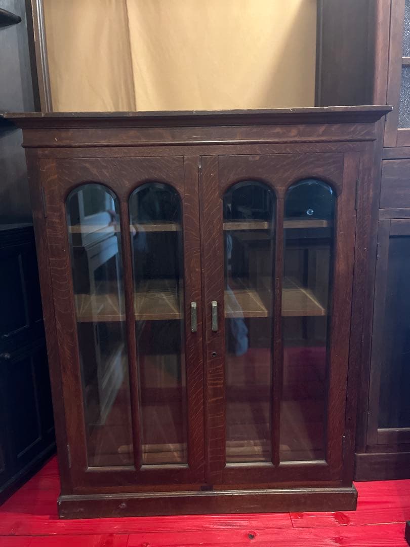 引き取り限定◼︎古いガラス扉付きキャビネットアンティークヴィンテージ店舗什器
