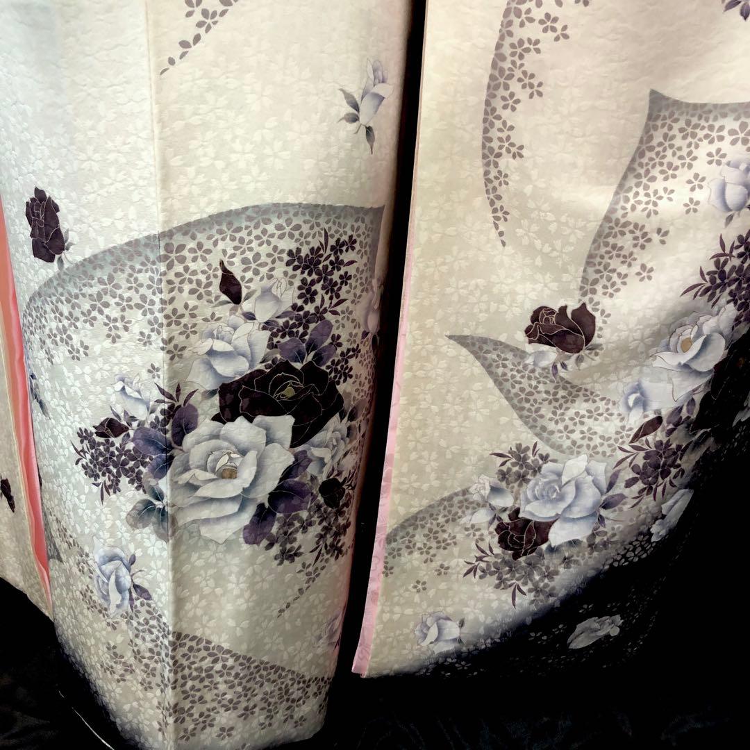 ■モノトーン系■白振袖■薔薇■正絹振袖フルセット■成人式■振袖一式