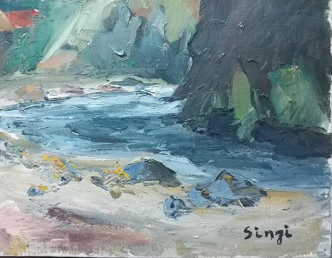 「飯能風景」名栗川 '60 F8 絵画 油絵 油彩画 風景画 アート