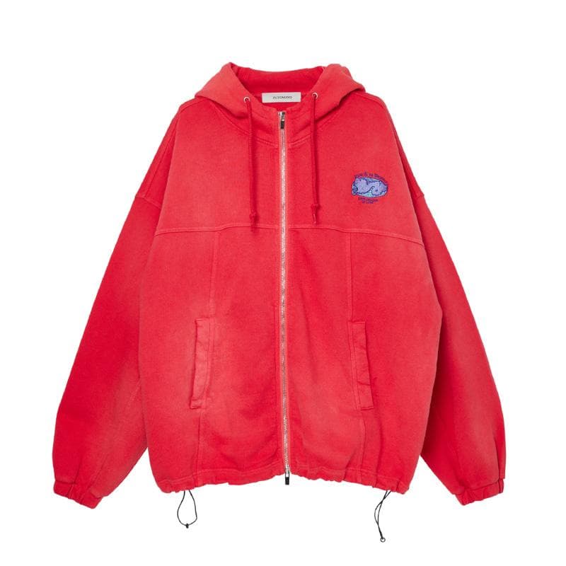ずっと真夜中でいいのに。陰陽 ヴィンテージ ジップアップフーディー (Red)
