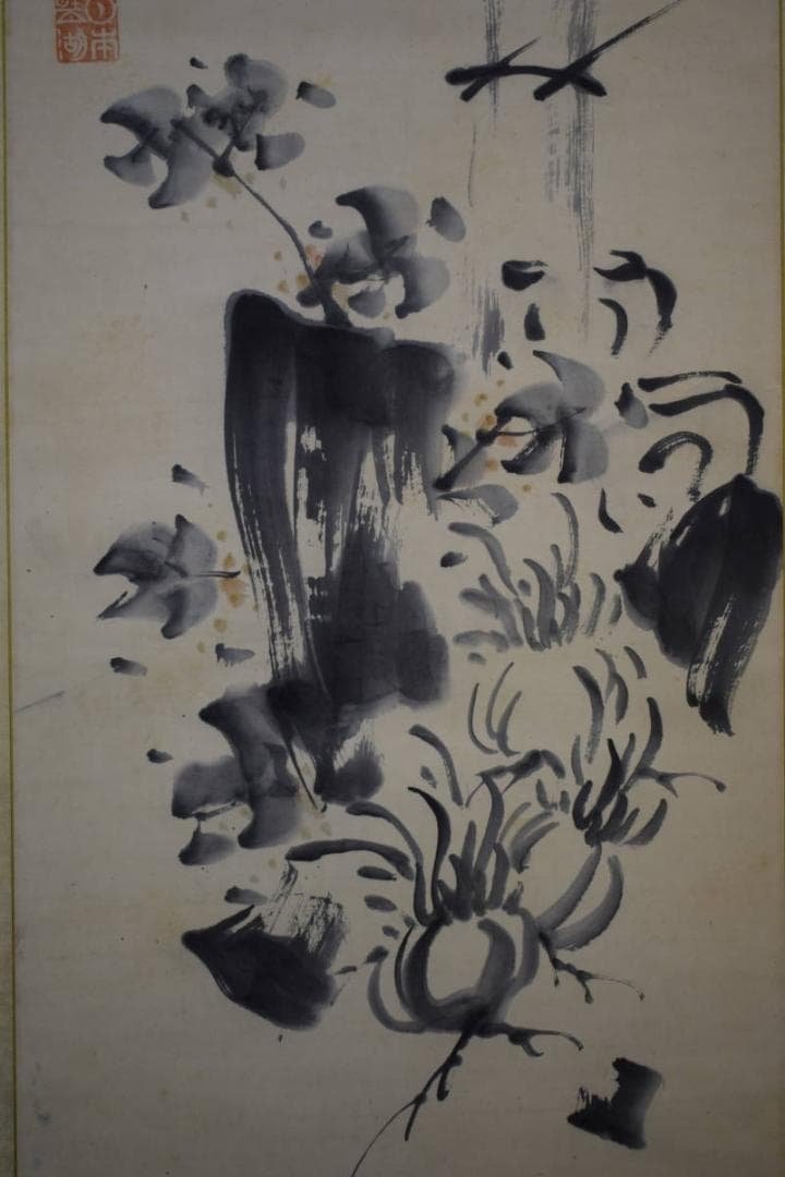 真作/明治の女流南画家/奥原晴湖/花に香画賛/布袋屋掛軸HG-644