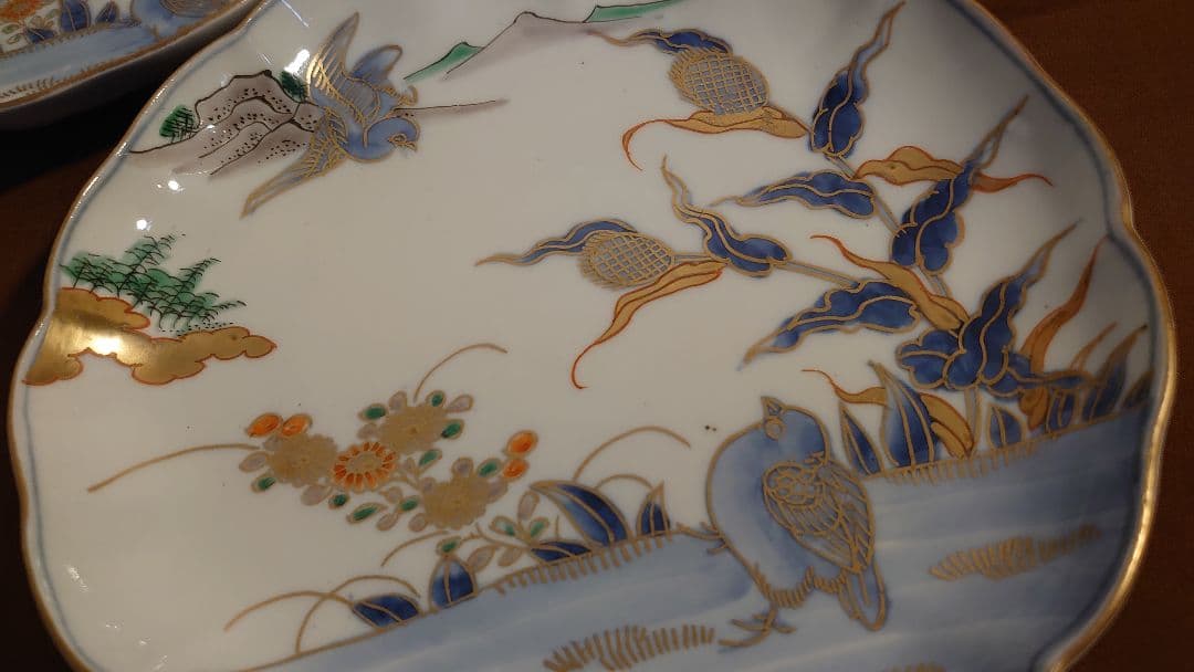 古伊万里　伊万里　色絵　金襴手　中皿　菓子皿　鳥の図　蔵出し　３客