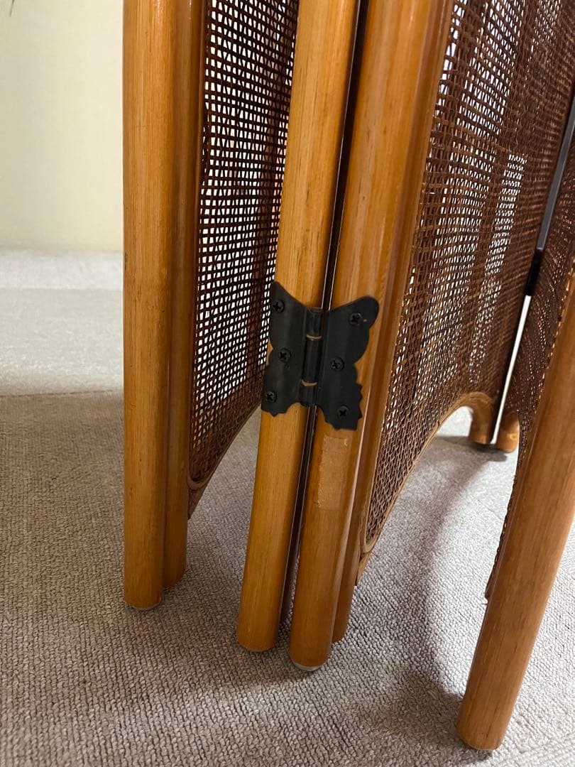 ラタン 4連 パーテーション 衝立 間仕切り ヴィンテージ 昭和レトロ