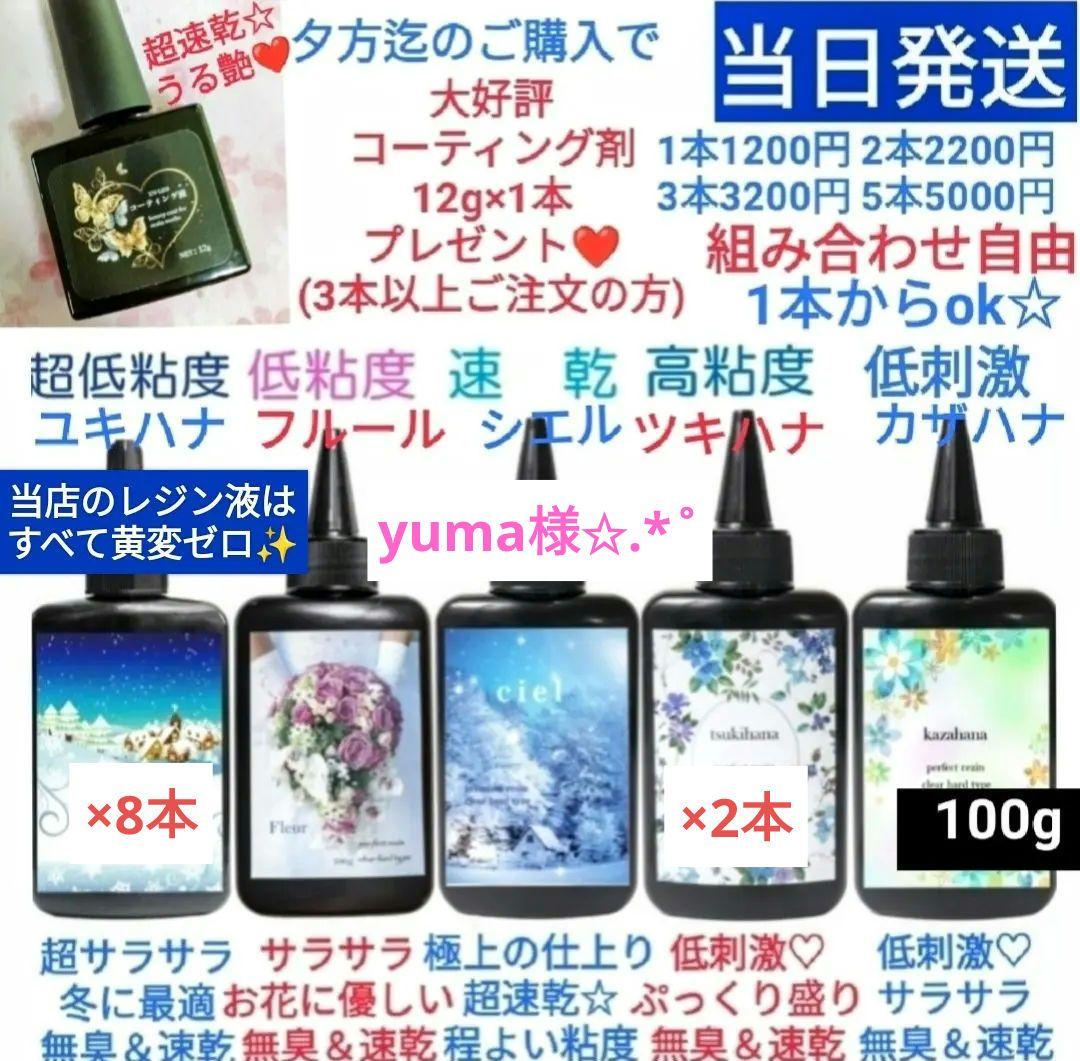 専用レジン液 ユキハナ8本、ツキハナ2本、コーティング剤つき
