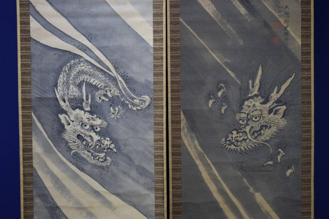 真作/宇都宮大潔/雲龍図/双幅/布袋屋掛軸HE-640