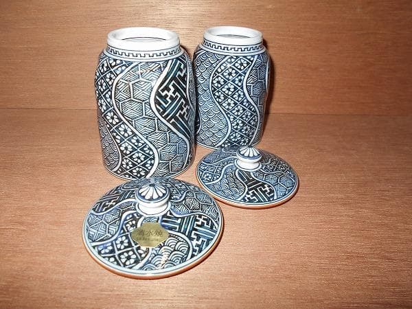 京焼　清水焼　捻彫小紋　湯呑　平安　光泉　:　夫婦湯呑　組湯呑　蓋付湯呑