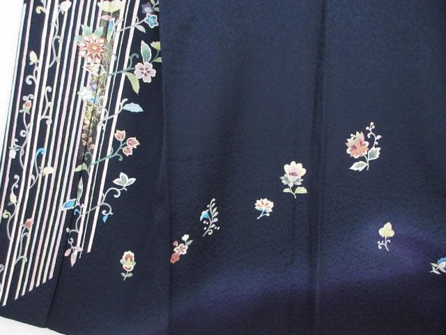 新品同様！アールデコ柄＊手描き＊濃いネイビー＊高級＊訪問着＊１５８ｃｍ＊裄６６