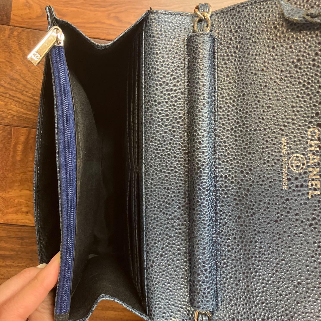 CHANEL シャネル キャビアスキン チェーンウォレット ネイビー