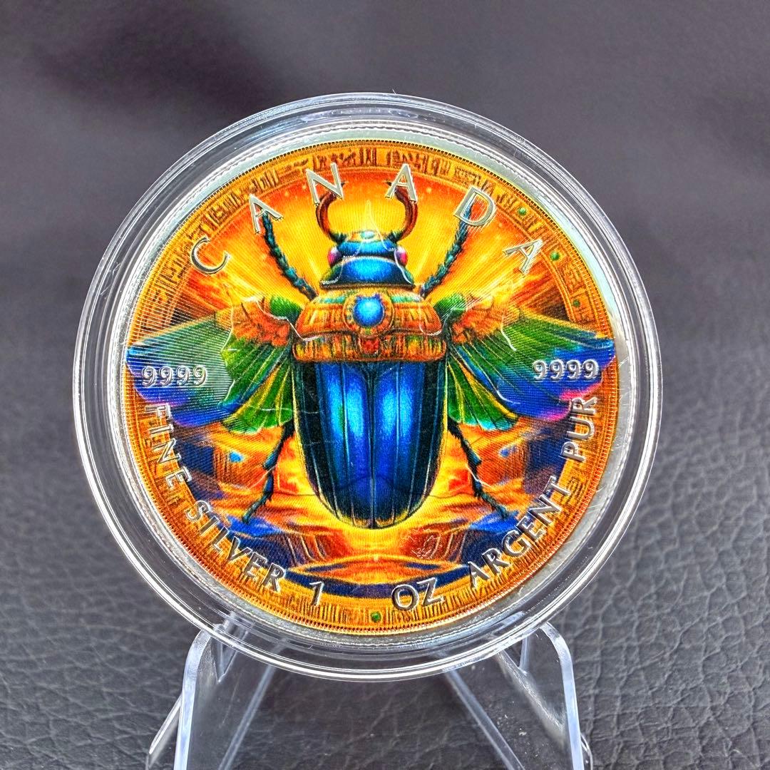 メイプルリーフ 銀貨 カラー 古代エジプト 黄金虫 1オンス 1oz 純銀