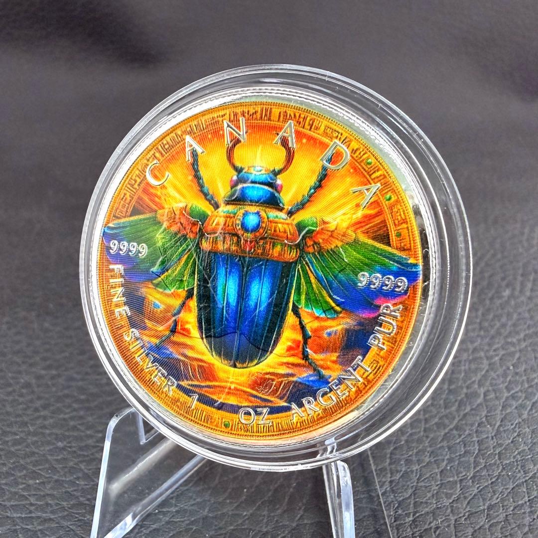 メイプルリーフ 銀貨 カラー 古代エジプト 黄金虫 1オンス 1oz 純銀