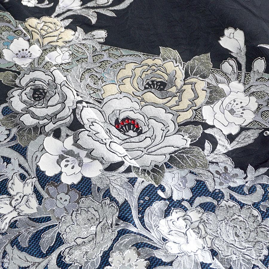 専用　ご予約　振袖　プレミアムゴールド　関芳　未仕立て　仮絵羽　薔薇　黒　銀