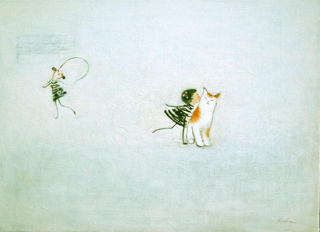 油絵 菅家令子 絵 絵画 インテリア F4-090718 可愛い子猫と女の子
