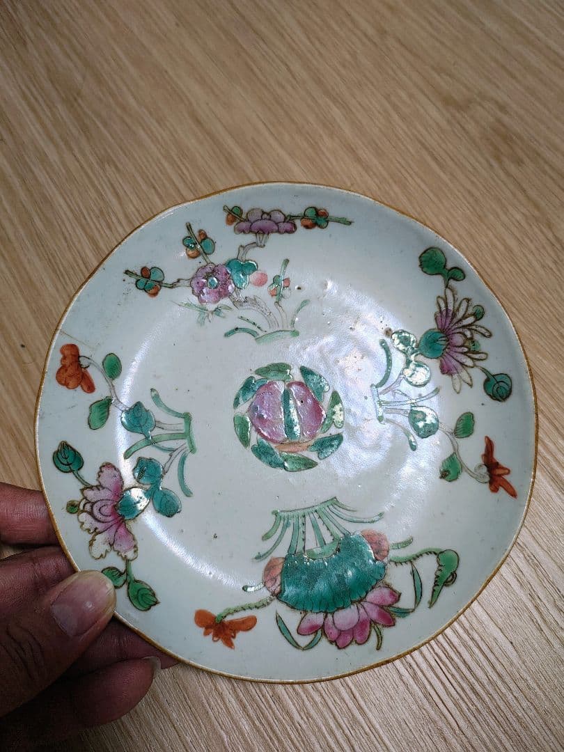 中国製 色絵皿花柄陶器皿清時代古美術