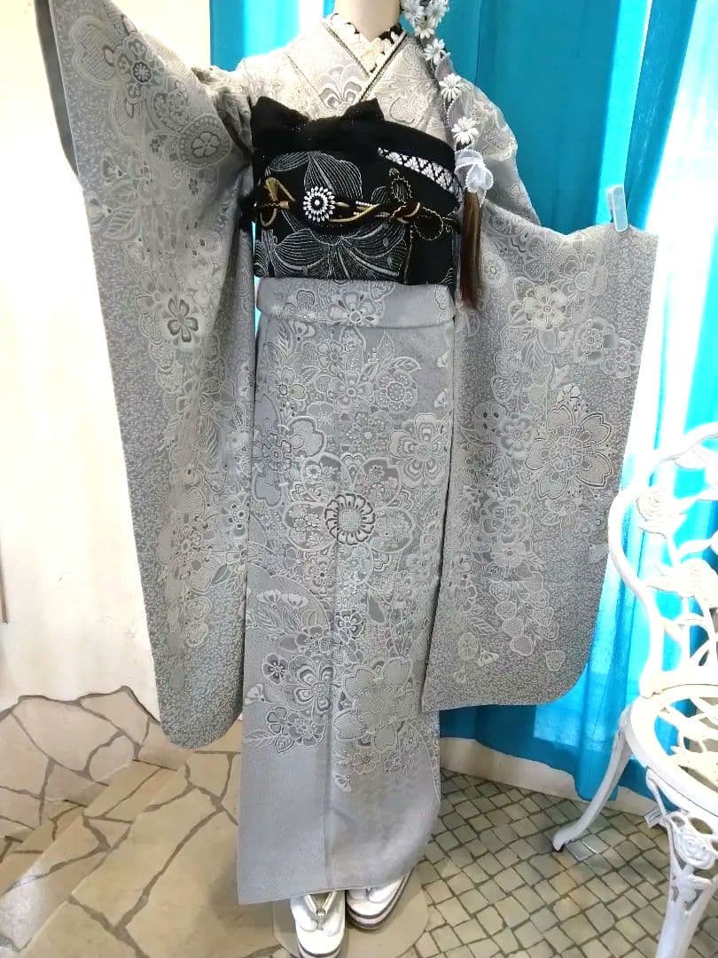 振袖、正絹山岡古都振袖、落款、西陣袋帯、