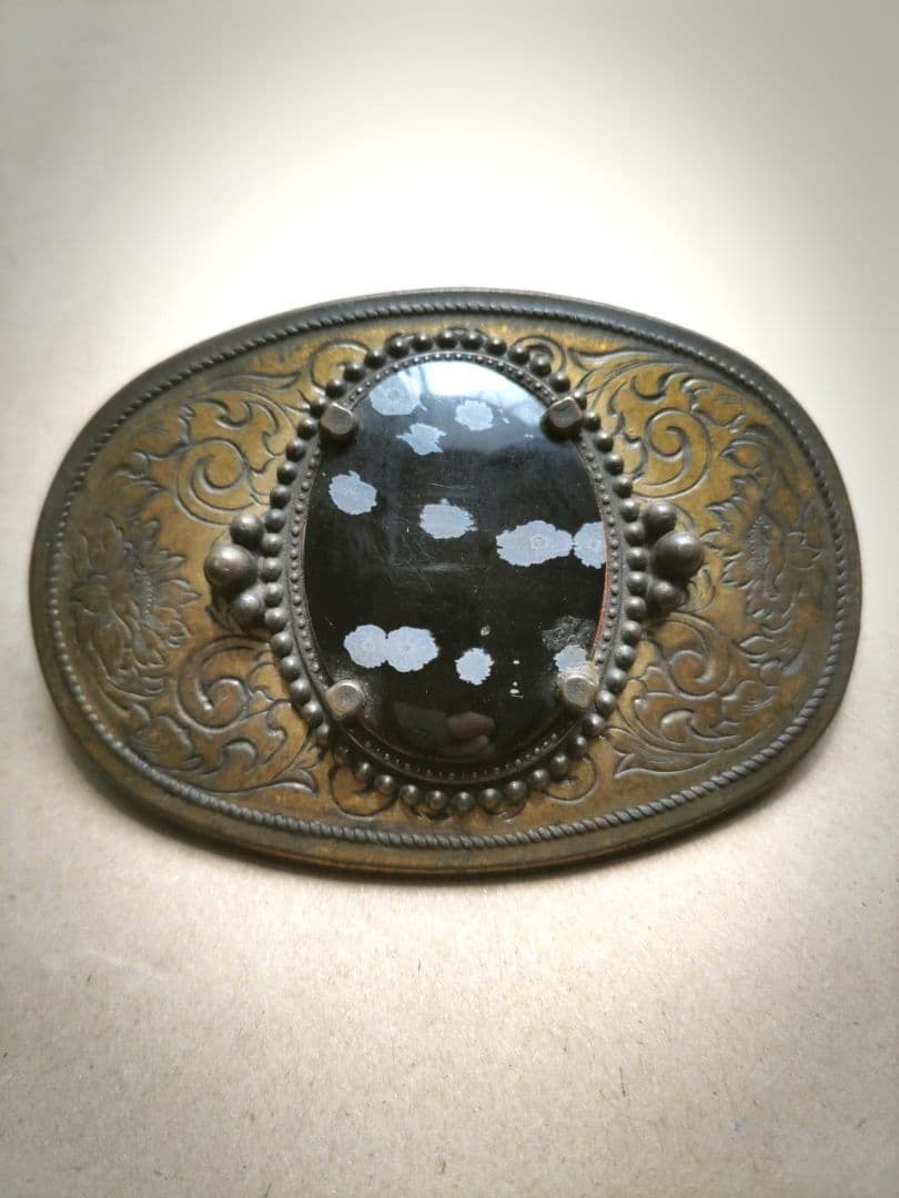 USA ヴィンテージ スノーフレークオブシディアン 黒曜石　バックル　レア物