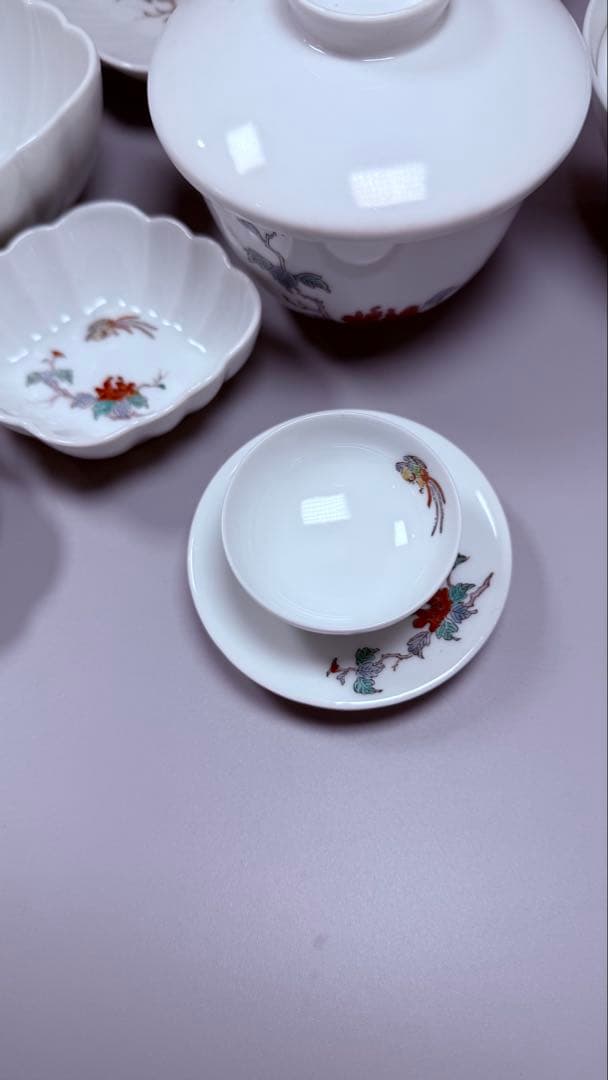 大正～昭和初期　十二代　酒井田柿右衛門　牡丹鳳凰画　揃物　渦福　共箱　合資会社