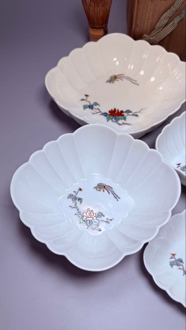 大正～昭和初期　十二代　酒井田柿右衛門　牡丹鳳凰画　揃物　渦福　共箱　合資会社