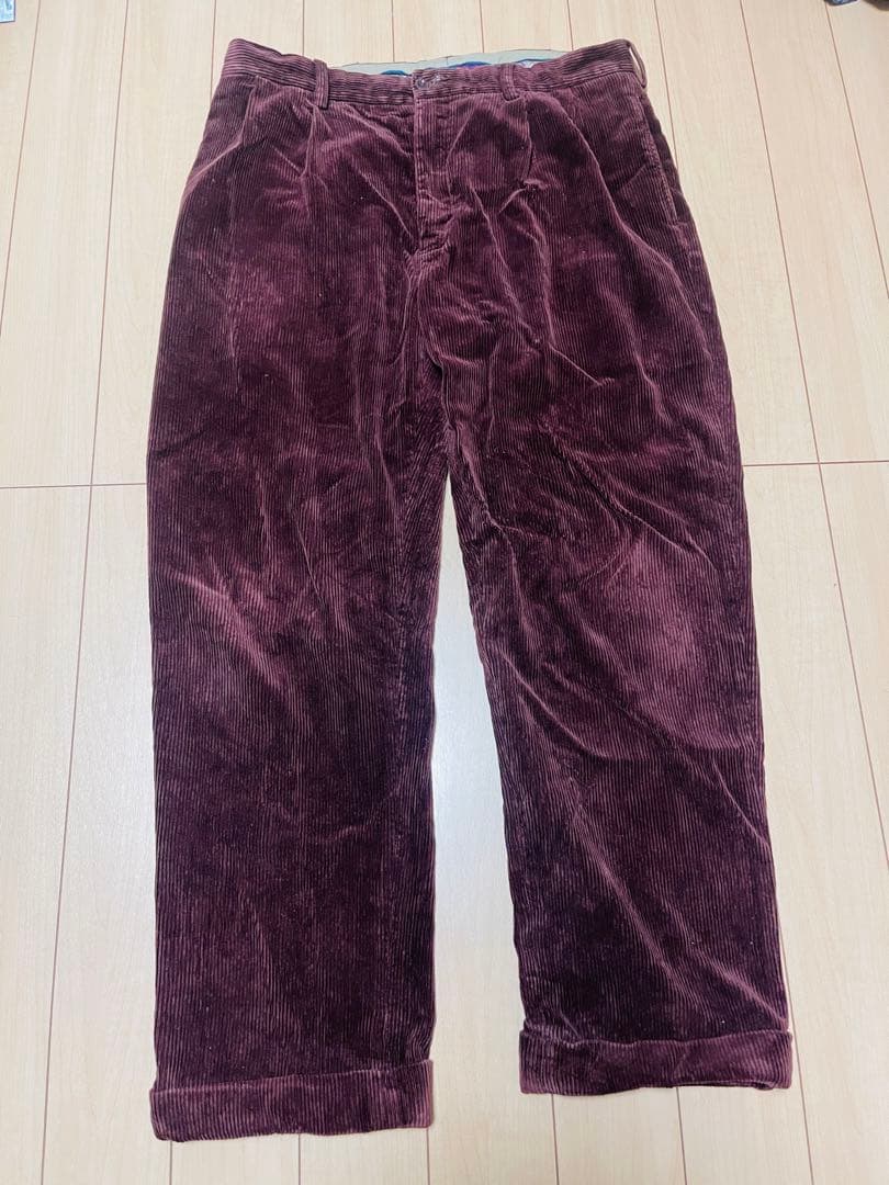 レア色 ラルフローレン 太畝 コーデュロイパンツ バーガンディー 2タック
