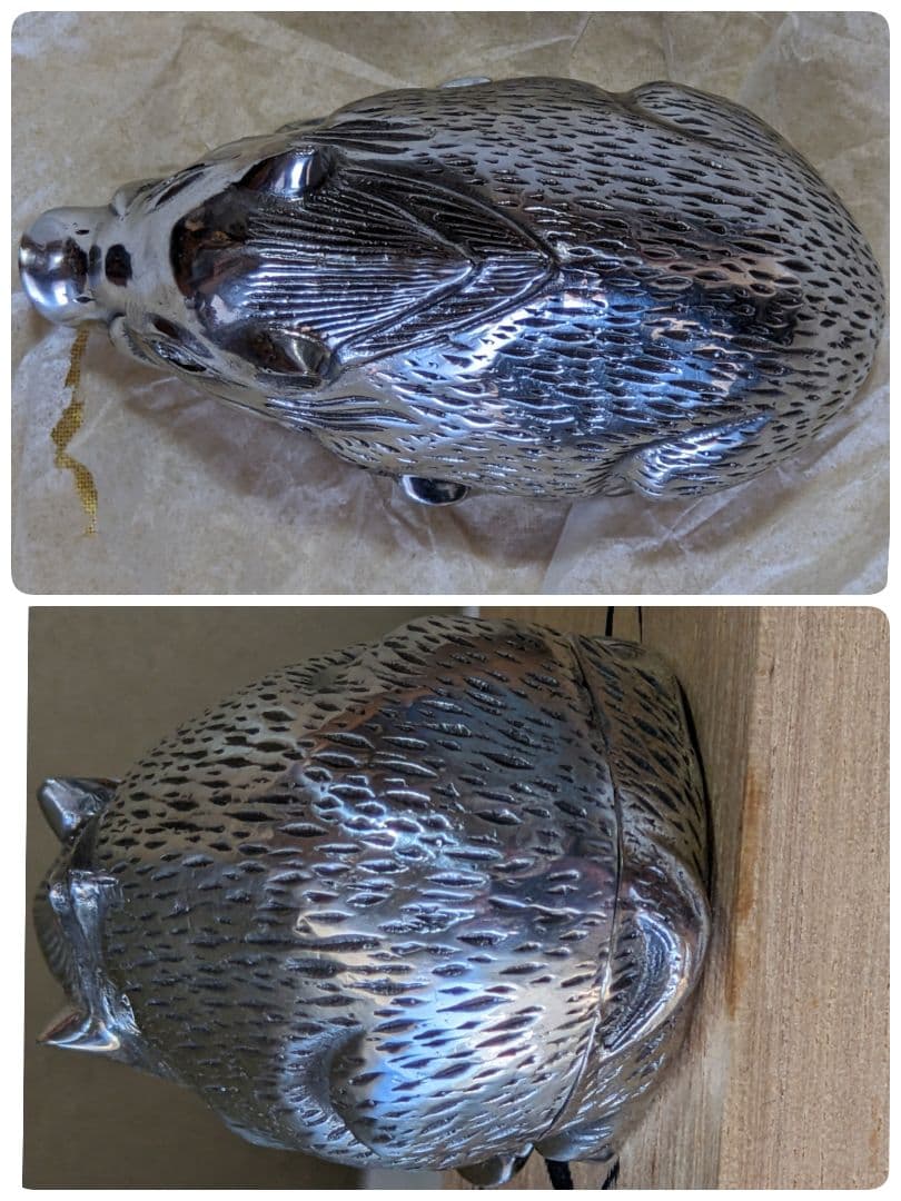 ♦高岡銅器 渡辺景秋作 蝋型鋳銀 干支亥 盒子 銀製品 銀価格517円 美術品