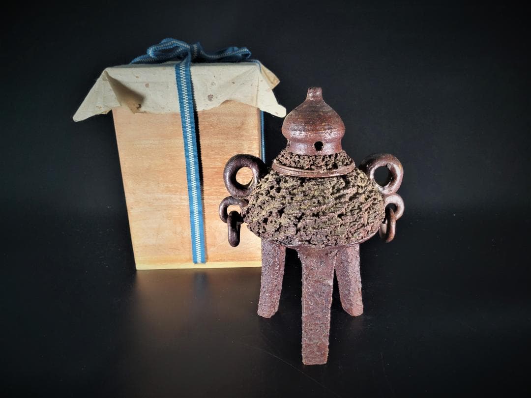 【焼物】備前焼 三足香煙 共箱 茶道具 旧家譲り品　年代物