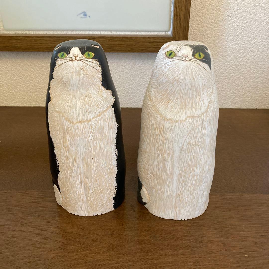 猫こけし　2体セット　スコティッシュフォールド　作家　沖泰宣　民芸　猫好き
