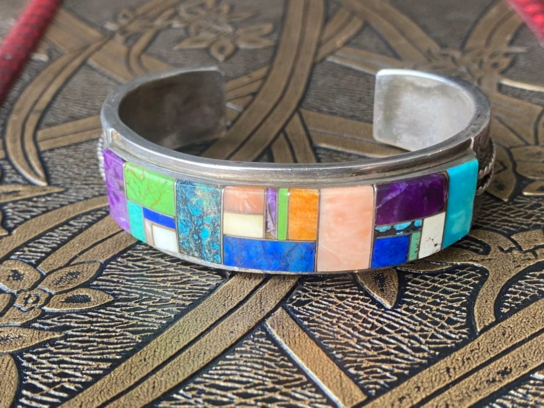 インディアンジュエリー シルバーバングル マルチカラーインレイ Navajo