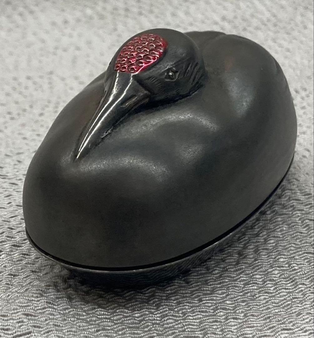 B491s 岡野利光造 鶴亀香合　純銀製　京都　共箱　茶道具　香道具　金工師