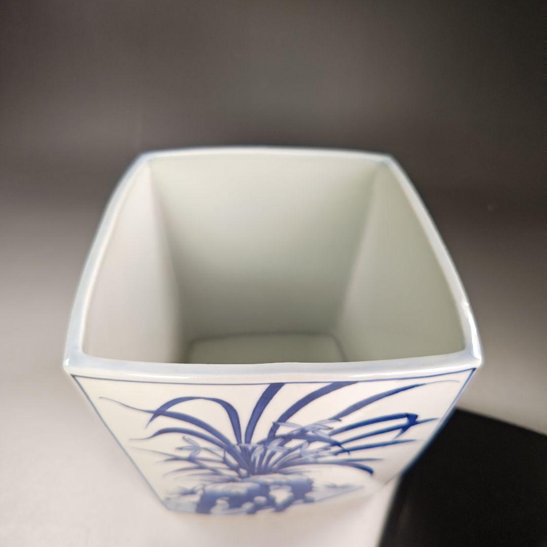 イ943 水指『平安　手塚祥堂』『染付四君子四方形　水指　共箱』茶道具