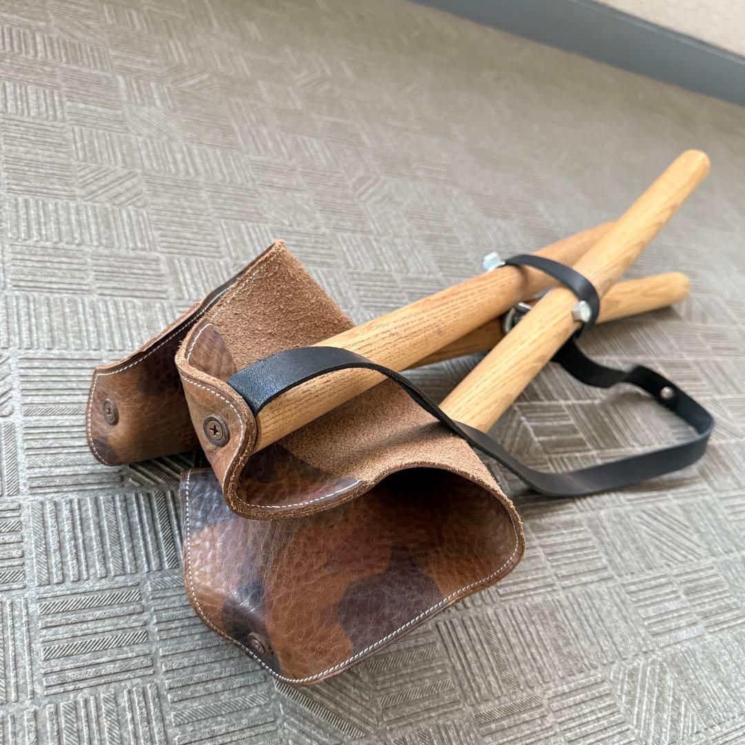 ハンティングチェア キャンプ ヴィンテージカモ 天然木 レザー