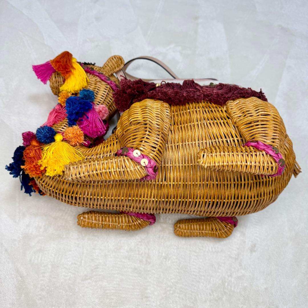 希少☆ ケイトスペード　ラクダ　ハンドバッグ　ラタン　カゴバッグ　マルチカラー