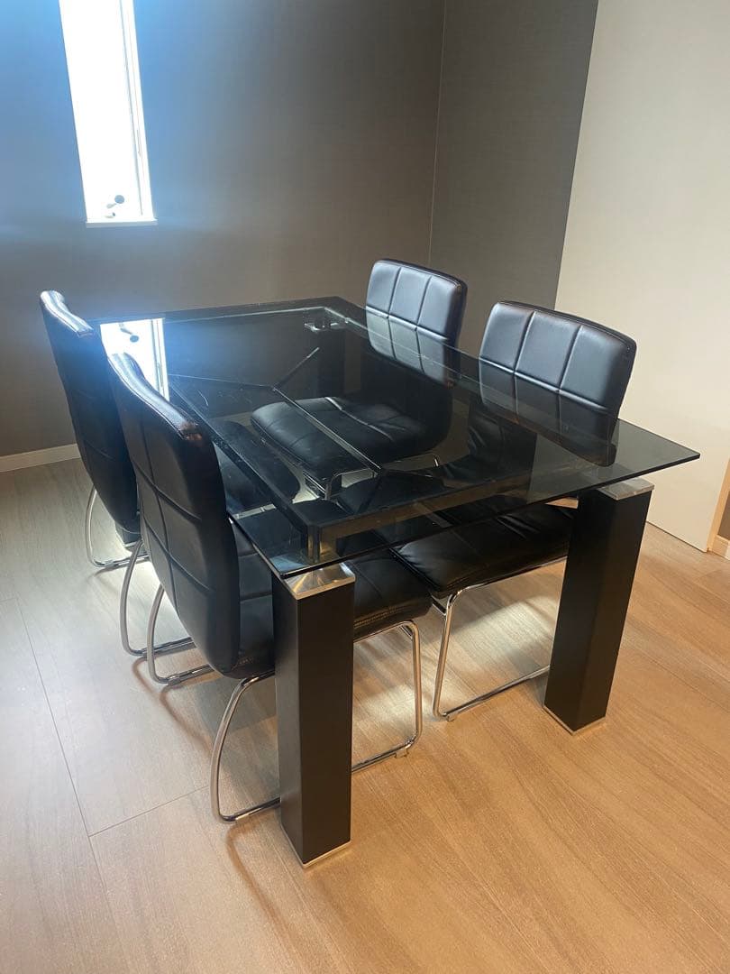 【直接手渡し限定】ガラスダイニングテーブル４人掛けセット