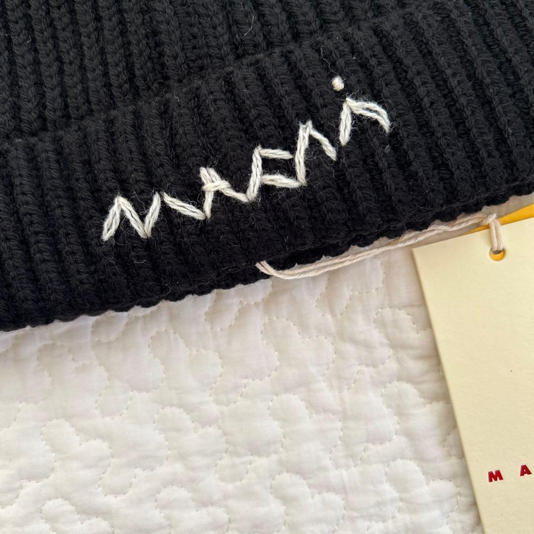 ★新年限定価格★【MARNI】刺繍ロゴ リブ ニット帽 ニットキャップ