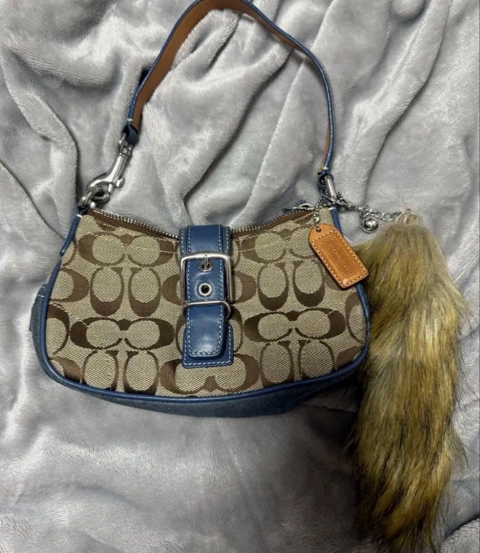 バッグ 00s coach signature hand bag Blue denim