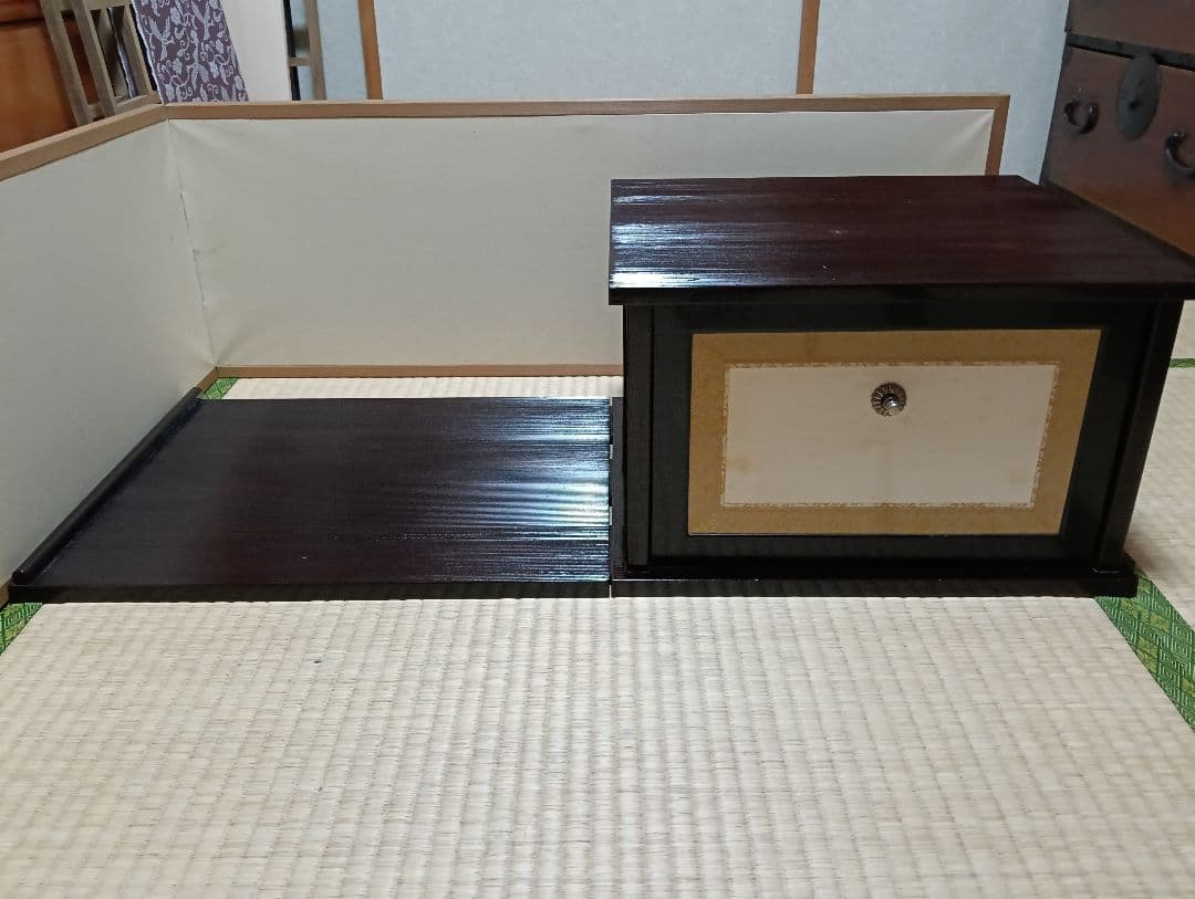 【茶道具整理中】少々難あり　木箱付　平安光入　造　溜塗　小袋棚