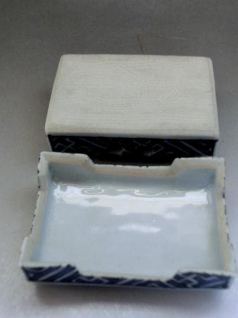 香合■青華山水図「平安北峯」 茶巾盆 平安 北峯白磁染付山水時代物 骨董品■