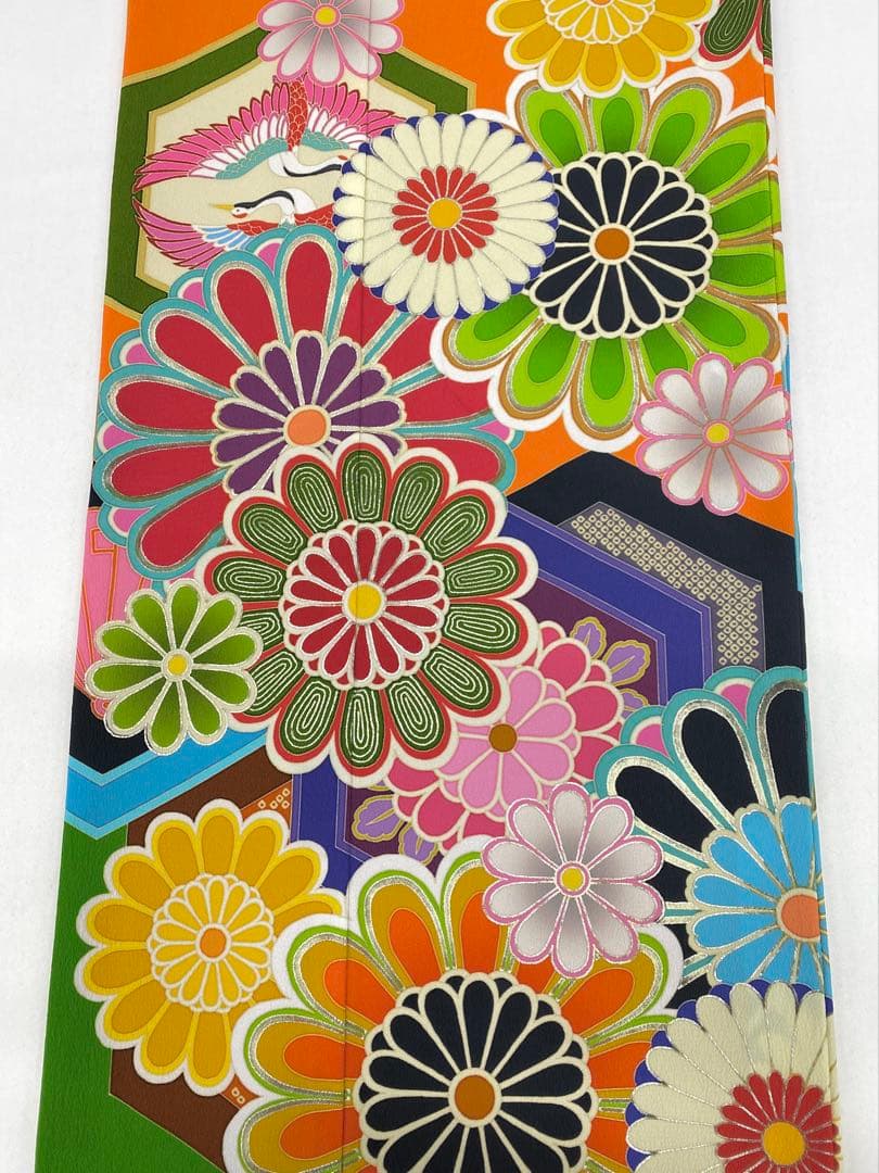 ポリエステル ブランド振袖 ジャパンスタイル 金彩 向かい鶴 身丈171cm